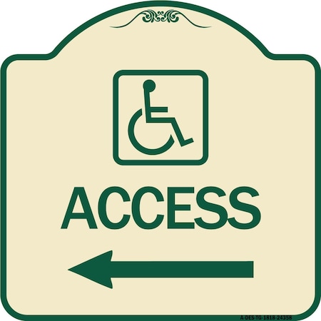Signmission Access W/ Updated Isaand Left Arrow Heavy-Gauge Aluminum Architectural Sign, 18" H, TG-1818-24358 A-DES-TG-1818-24358
